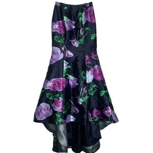 Dimitra Designs Floral High Low Satin Mermaid Style Maxi Skirt